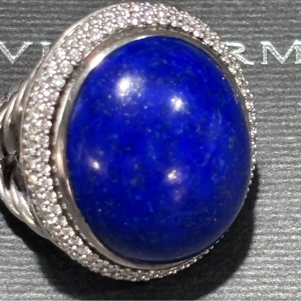 David Yurman Albion Lapis Lazuli Diamond Ring Size 6 Large Cable Statement